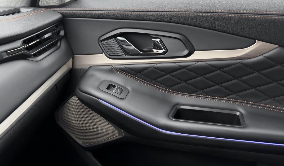 Luxury black leather interior detailing in The Woodlands